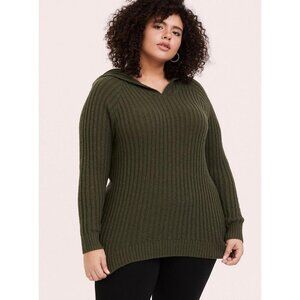 Torrid‎ Olive Green Rib Knit Tunic Hoodie